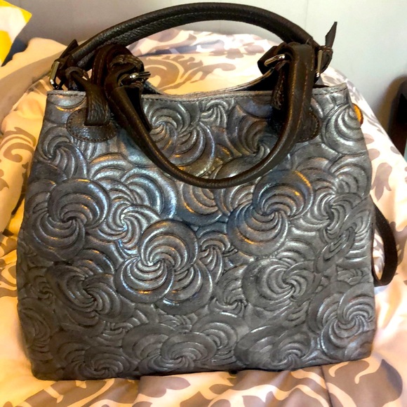 Beautiful Embossed Gray Leather Bag